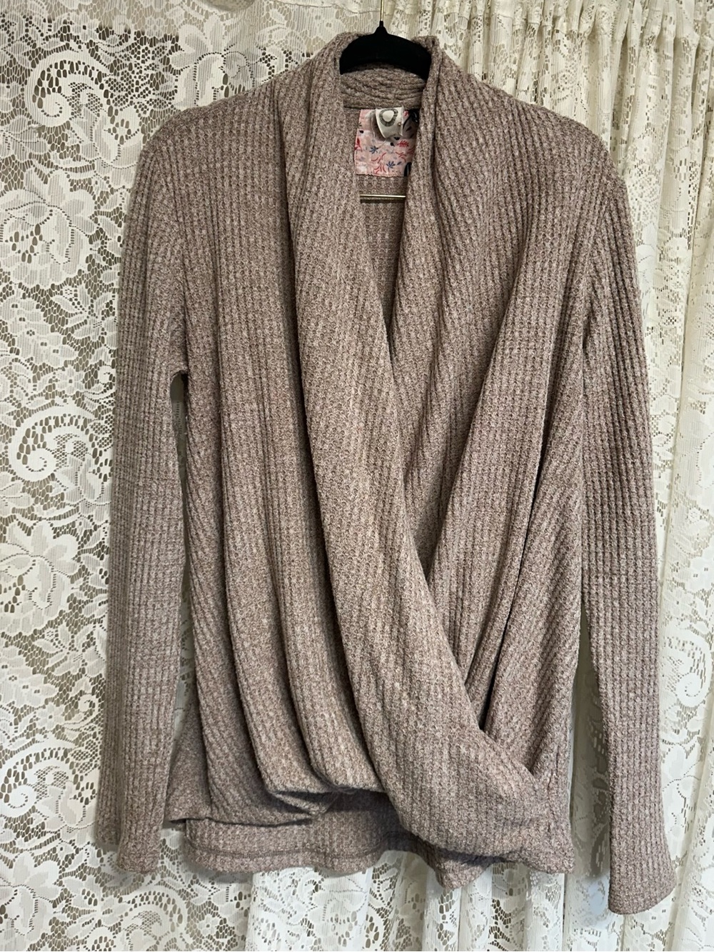 Anthropologie Akemi + Kin Brown Faux Wrap Waffle Knit Sweater